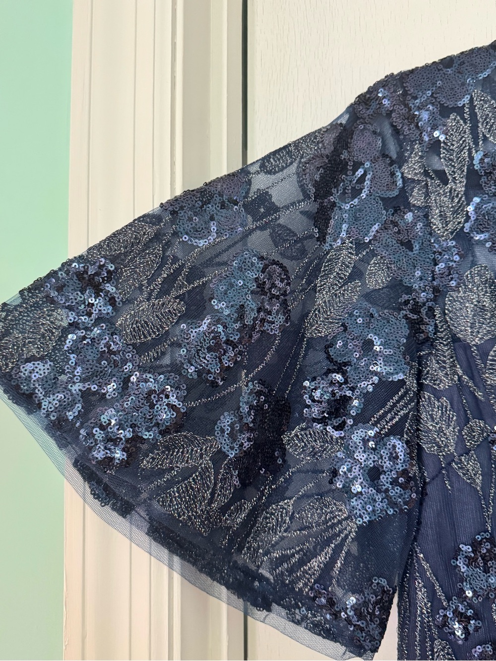 Maggy London Navy Blue Sequin Lace Maxi Dress - Picture 3 of 4